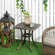 Bronze Cast Aluminium Square Garden Side Table With Umbrella Hole For Patio Or Balcony Use