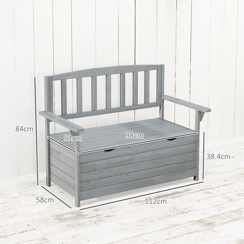Grey Two Seater Wooden Garden Storage Bench With Storage by Outsunny