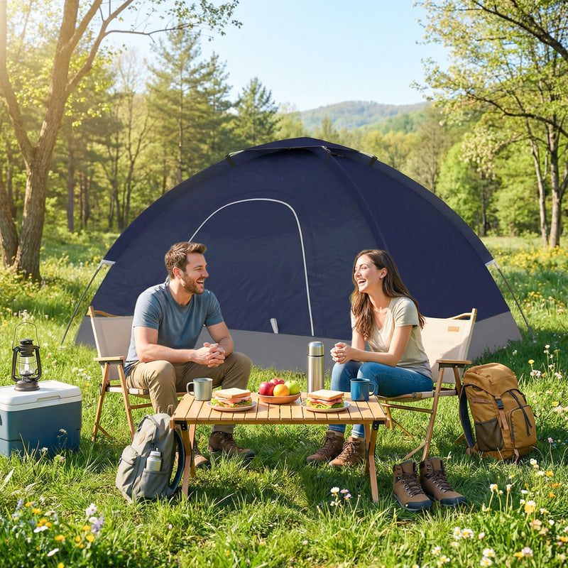 2 Person Camping Tent with Mesh Windows for Ventilation and Bug Protection Navy Blue