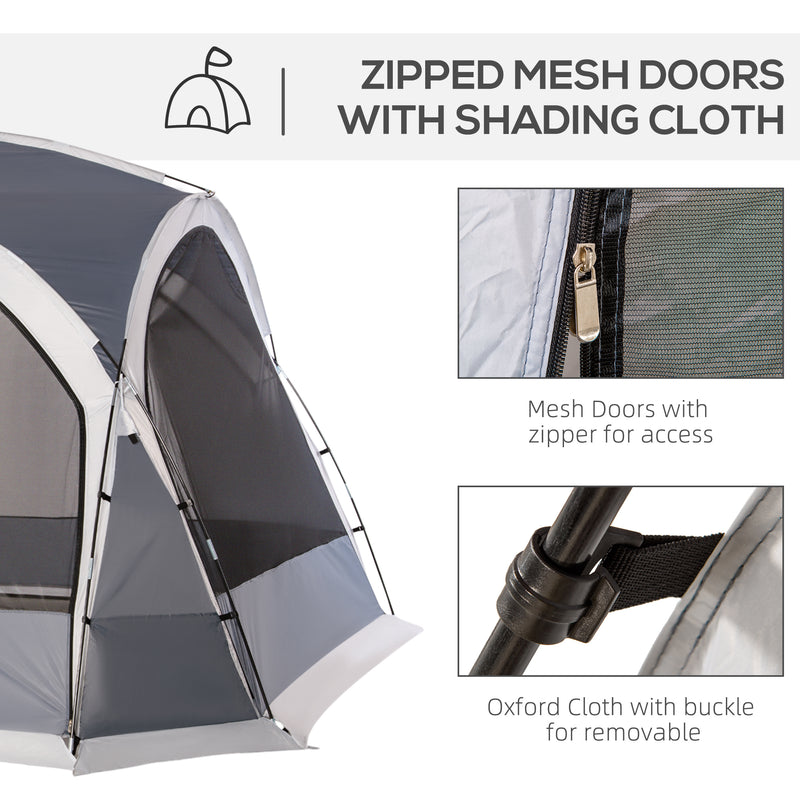Family Camping Tent for 6 to 8 People with Mesh Walls and Removable Curtains White Grey Outsunny