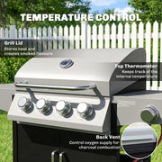 4 Burner Gas BBQ Grill with Side Burner and Warming Rack for Easy Outdoor Cooking Black Outsunny