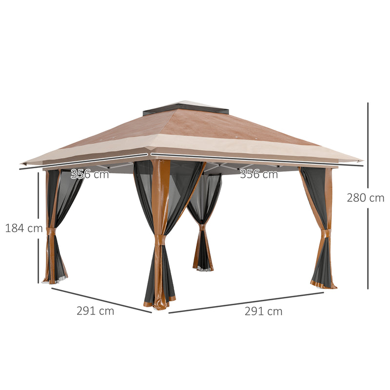 Brown 3.6 x 3.6m Pop Up Garden Gazebo with Mesh Sides for Outdoor Events by Outsunny