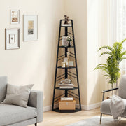 Corner Bookcase with Five Shelves for Space Saving Storage and Display Black AOSOM