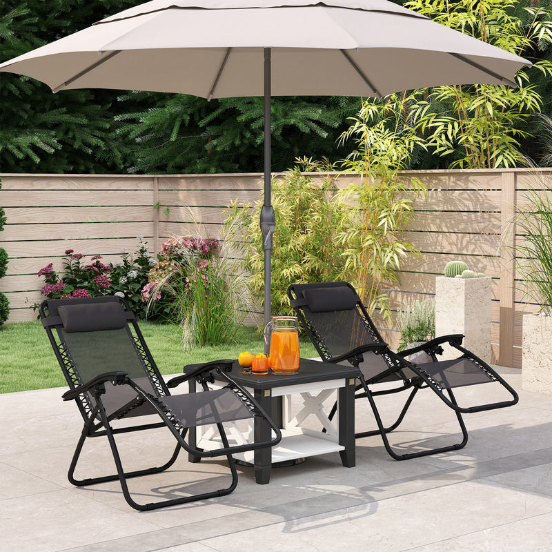 Set of 2 Zero Gravity Reclining Sun Loungers with Head Pillow for Garden or Camping, Grey