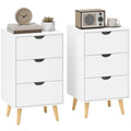HOMCOM Set of 2 Bedside Tables, Modern Nightstand Side End Table with 3 Storage Drawers and Solid Pine Wood Legs for Bedroom Living Room Entryway, White AOSOM