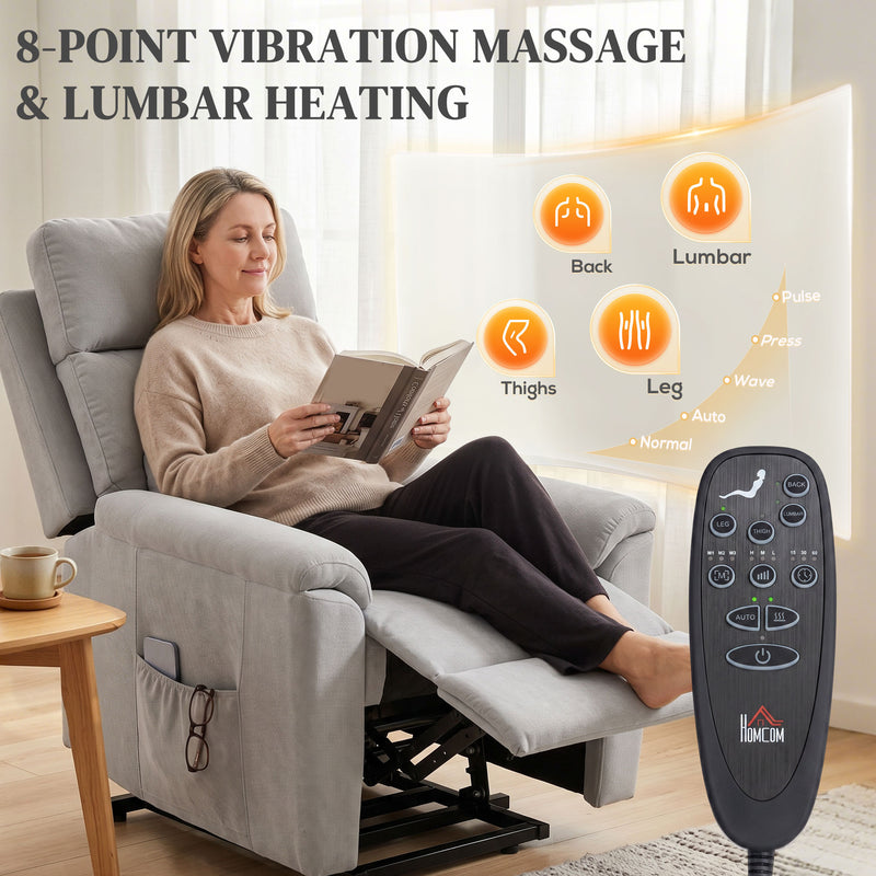 Electric Recliner Chair With Power Lift Assist and Massage for Easy Standing Light Grey
