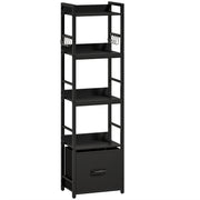 Slim Bookshelf with Drawer and Hooks for Small Spaces and Organised Storage Black AOSOM