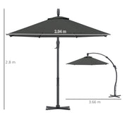 Premium Grey 3m Cantilever Parasol with Crank Handle and 360° Rotation for Garden Patio by Outsunny