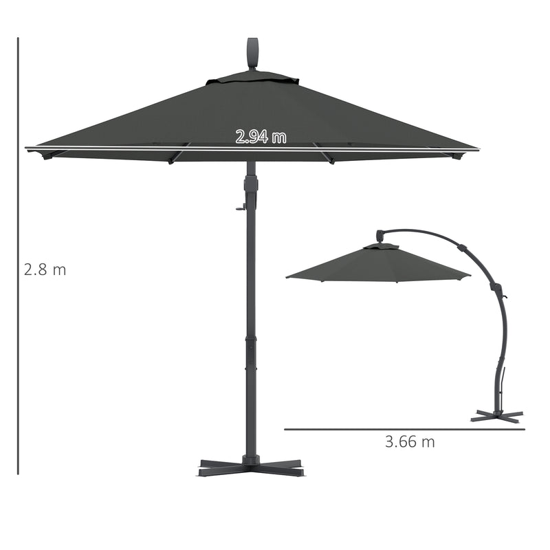 Premium Grey 3m Cantilever Parasol with Crank Handle and 360° Rotation for Garden Patio by Outsunny