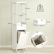 Tall White Bathroom Storage Cabinet With Tilt Out Laundry Basket For Organised Bathrooms