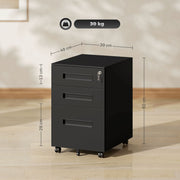 Black Metal Mobile File Cabinet with Lockable Drawers and Wheels for Home Office by Vinsetto
