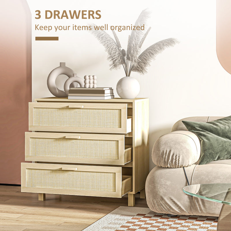 Bedroom Storage Set with 3 Drawer Chest and 2 Nightstands for a Calm Organised Space Natural Wood