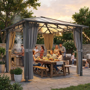 3x3m Garden Gazebo with Polycarbonate Hardtop Roof for Year Round Shelter and Privacy, Dark Grey Outsunny