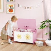 Kids Wooden Toy Storage Box with Safety Hinges and Handles for Playroom or Bedroom Pink 60x37x39 cm