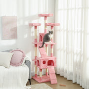 Pink Tall Cat Tree Tower With Scratching Posts And Hideaway For Indoor Cats