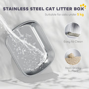 Large Stainless Steel Enclosed Cat Litter Box With Scoop Top Exit Design Grey