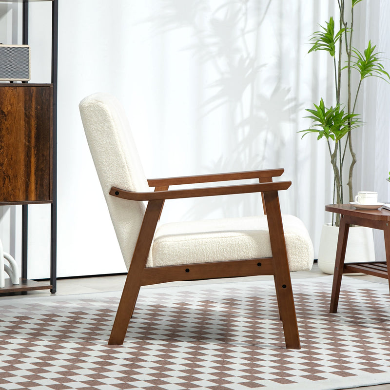 Accent Chair with Soft Boucle Upholstery for Reading Nook or Bedroom White Brown