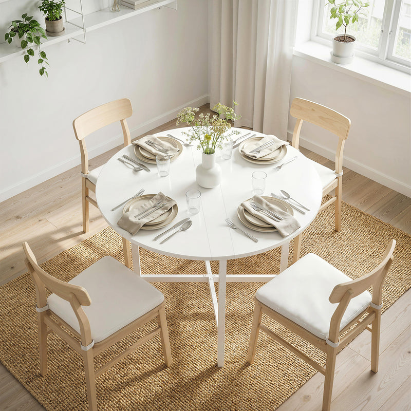 Folding Dining Table for Small Spaces Seats 2 to 4 Ultra Slim Storage, White