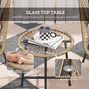 3 Piece Rattan Bistro Set with Cushions and Glass Top Table for Garden and Patio by Outsunny