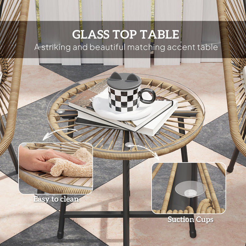 3 Piece Rattan Bistro Set with Cushions and Glass Top Table for Garden and Patio by Outsunny