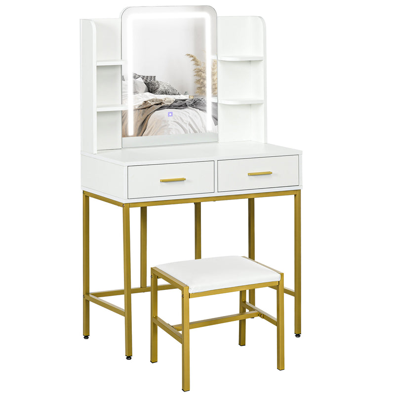 White LED Light Dressing Table with Stool Modern Makeup Vanity by HOMCOM