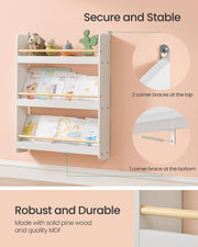 White and Natural 3 Tier Wall Mounted Kids Bookshelf Space Saving Bookcase by Songmics