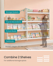 White and Natural 3 Tier Wall Mounted Kids Bookshelf Space Saving Bookcase by Songmics