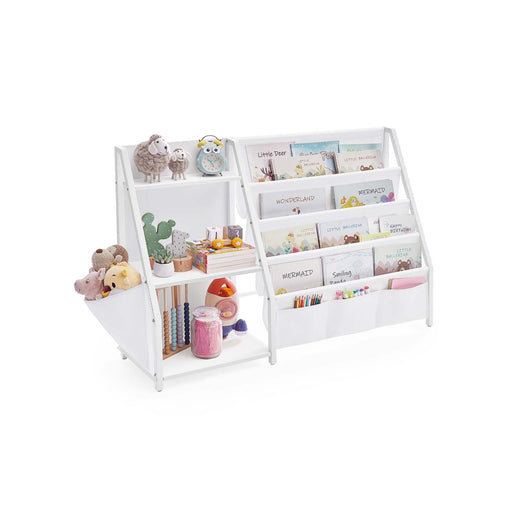 Kids Bookshelf and Toy Organiser with Side Storage Pocket for Bedroom or Playroom by Songmics