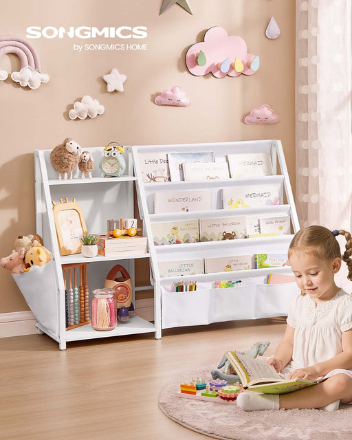Kids Bookshelf and Toy Organiser with Side Storage Pocket for Bedroom or Playroom by Songmics