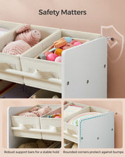 Kids Toy Storage Organiser with 9 Plastic Boxes for Bedroom in Cloud White by Songmics