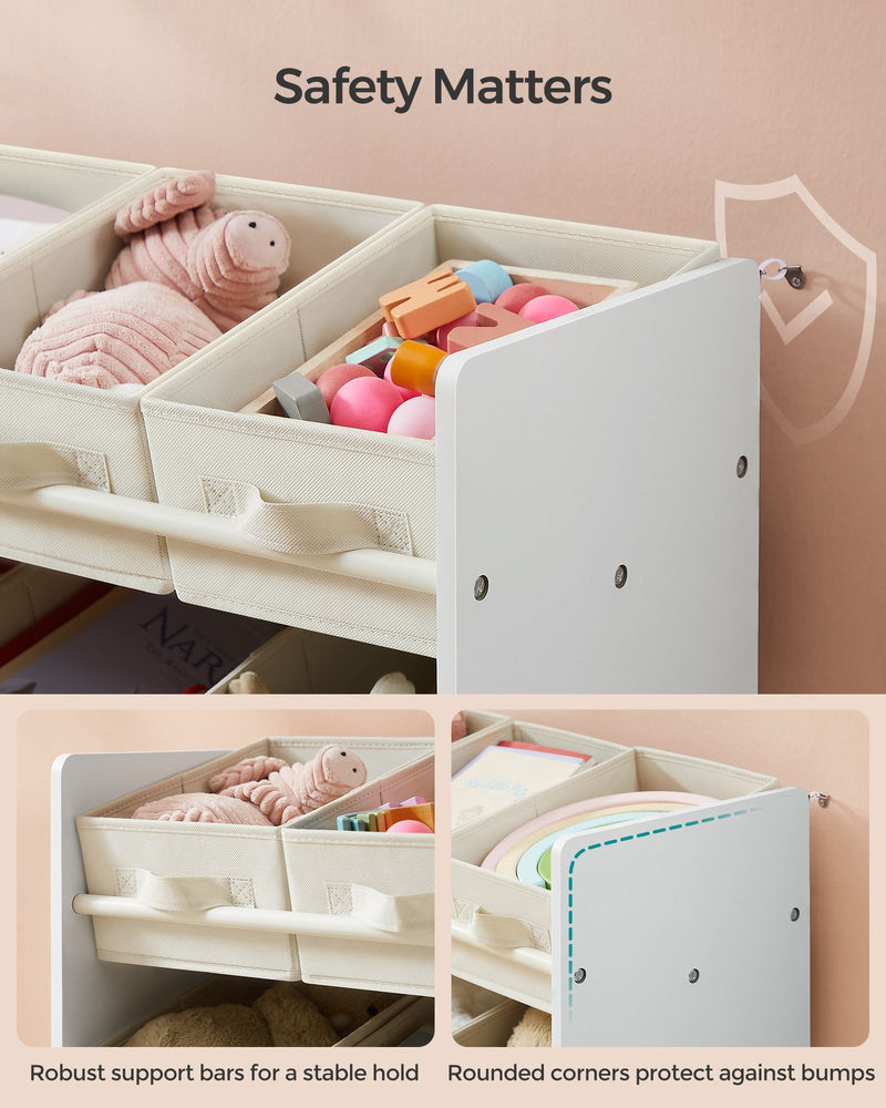 Kids Toy Storage Organiser with 9 Plastic Boxes for Bedroom in Cloud White by Songmics