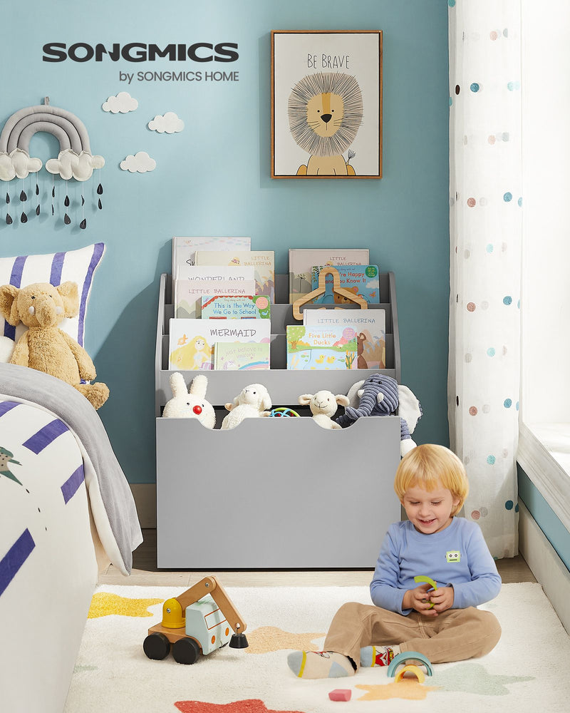 Kids Bookshelf and Toy Organiser in Dove Grey with Storage Bins for Playroom by Songmics