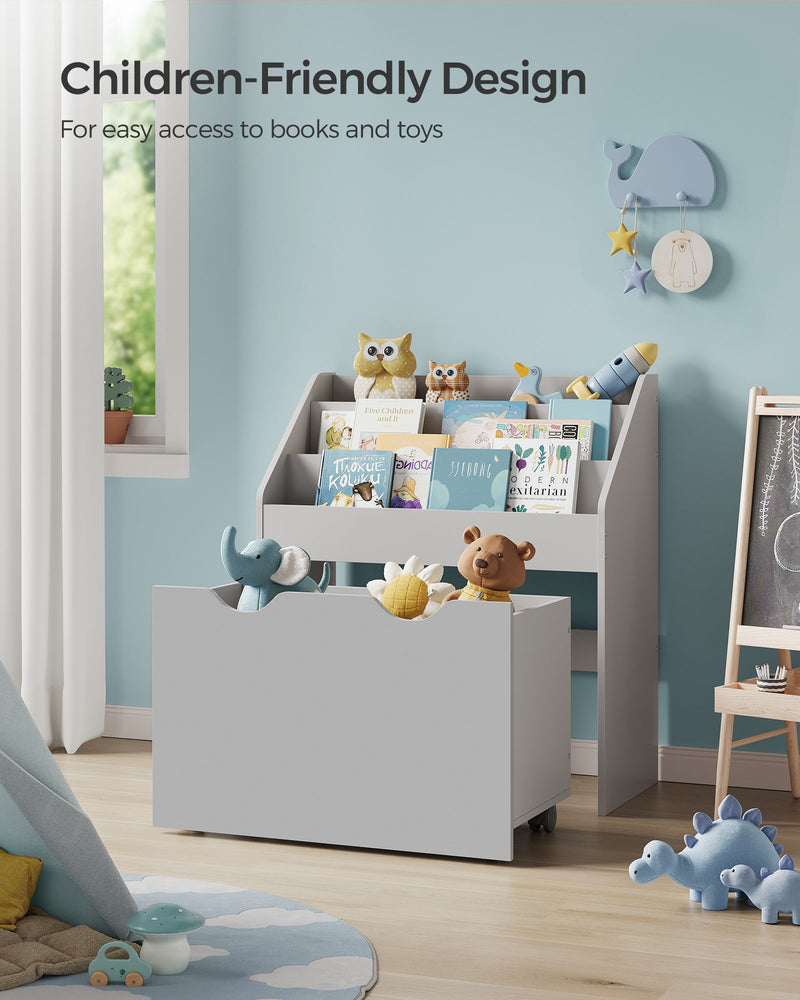 Kids Bookshelf and Toy Organiser in Dove Grey with Storage Bins for Playroom by Songmics