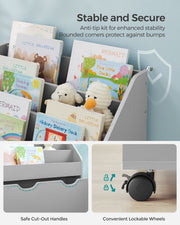 Kids Bookshelf and Toy Organiser in Dove Grey with Storage Bins for Playroom by Songmics