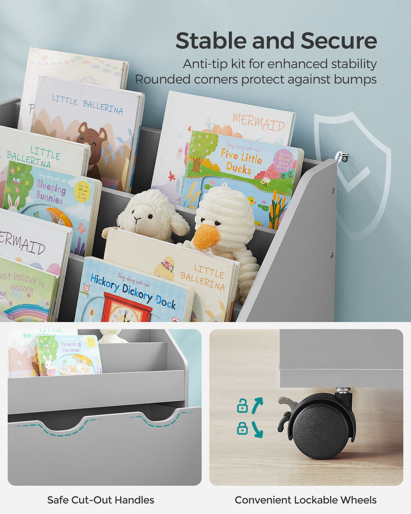 Kids Bookshelf and Toy Organiser in Dove Grey with Storage Bins for Playroom by Songmics