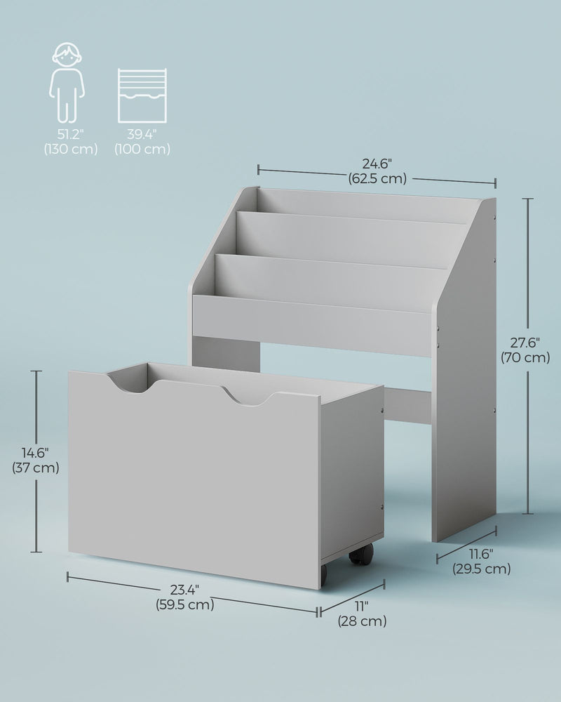 Kids Bookshelf and Toy Organiser in Dove Grey with Storage Bins for Playroom by Songmics