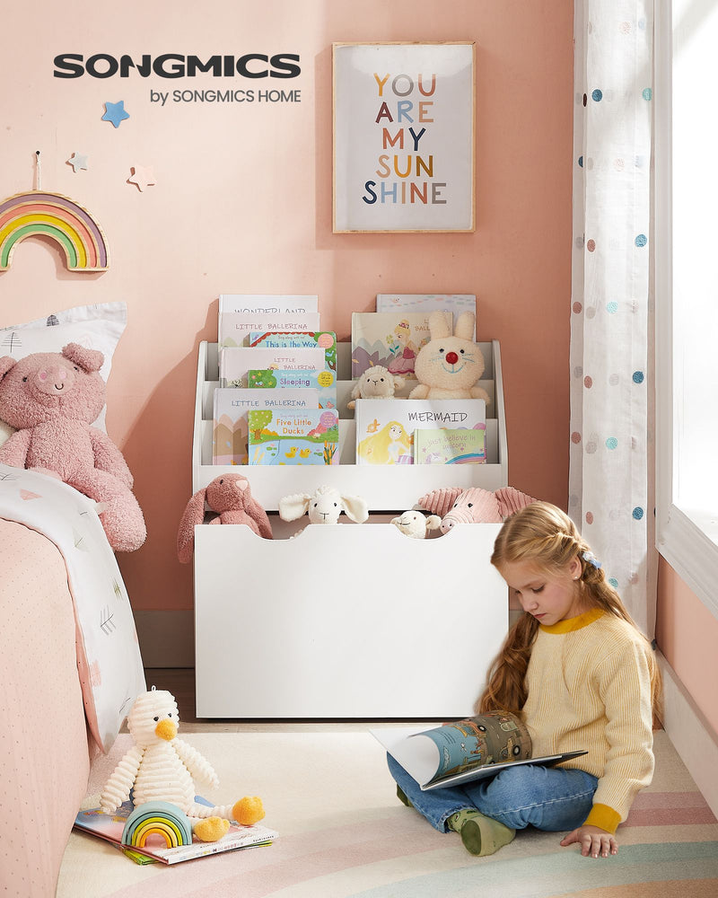 White Kids Bookshelf and Toy Organiser with Open Storage for Bedroom or Playroom by Songmics
