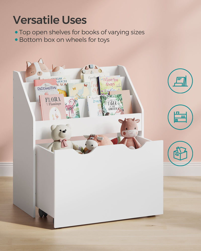 White Kids Bookshelf and Toy Organiser with Open Storage for Bedroom or Playroom by Songmics
