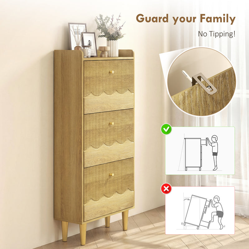 Shoe Storage Cabinet for Narrow Hallways with Adjustable Shelves and Top Shelf Oak Gold AOSOM