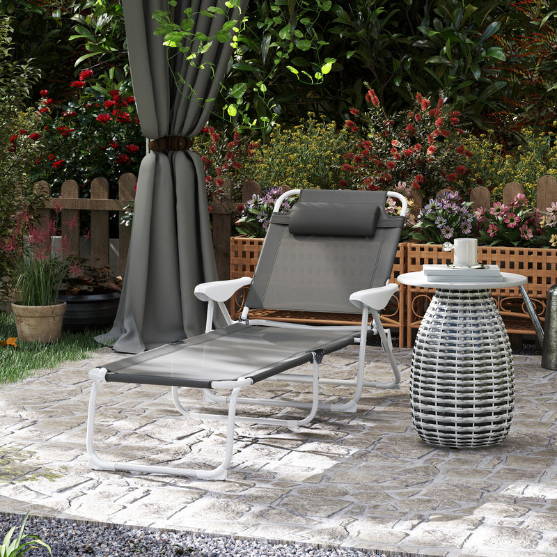 Charcoal Grey Foldable Lounge Chair with Adjustable Backrest and Headrest by Outsunny