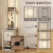 LED Floor Lamp with Shelves and Fabric Drawer for Living Room or Bedroom, Oak