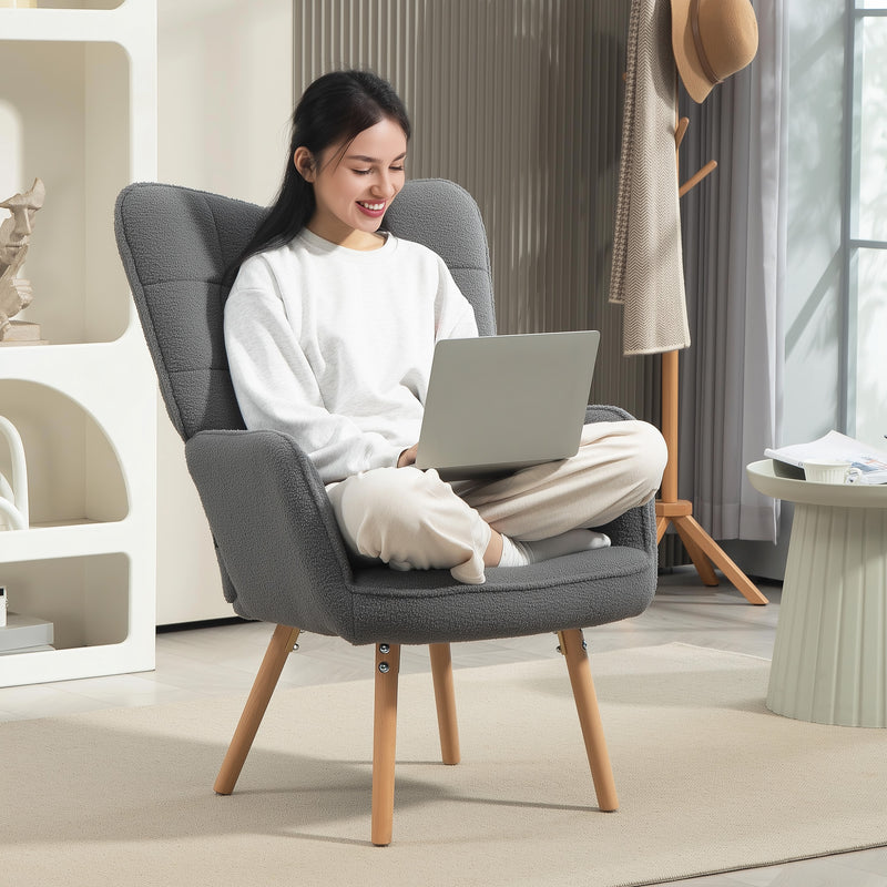 Grey Teddy Fleece Wingback Accent Chair with Padded Seat by HOMCOM