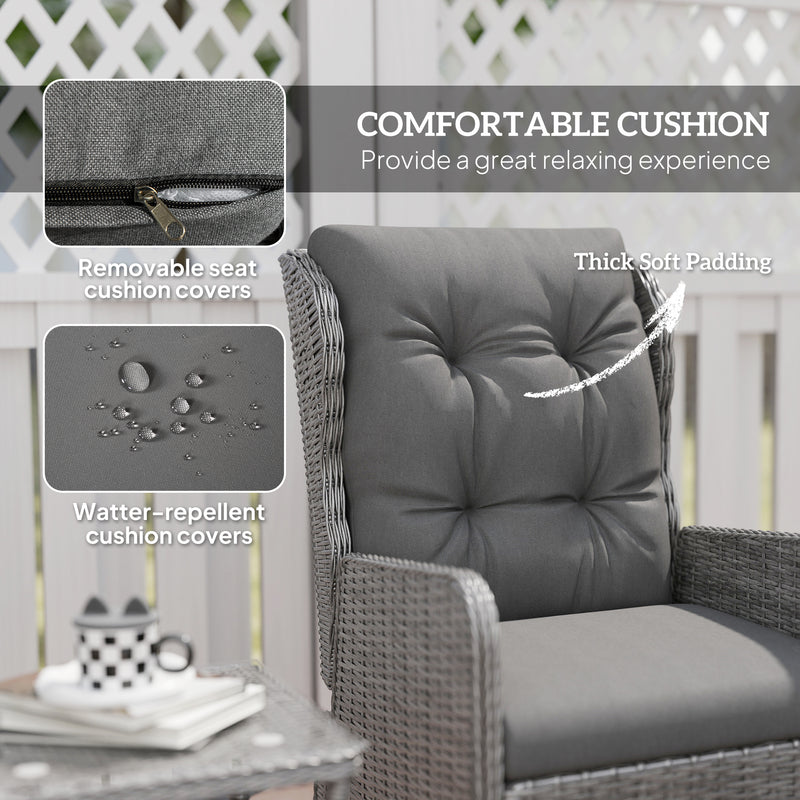 5 Piece Rattan Reclining Armchair Bistro Set with Cushions and Footstools Light Grey by Outsunny