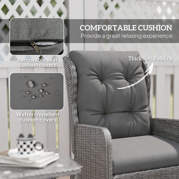 5 Piece Rattan Reclining Armchair Bistro Set with Cushions and Footstools Light Grey by Outsunny