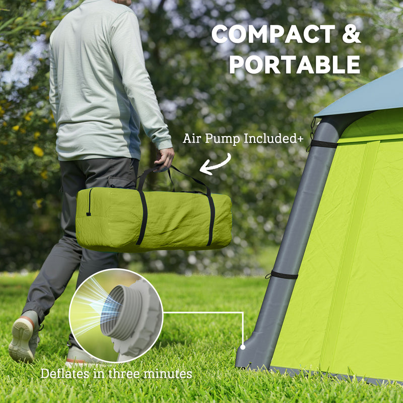Inflatable 2 Person Camping Tent Quick Setup Waterproof Shelter With Mesh Windows Green