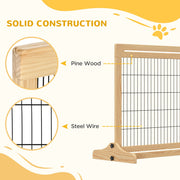 Adjustable Freestanding Wooden Dog Gate for Doorways and Stairs Natural Wood Finish AOSOM