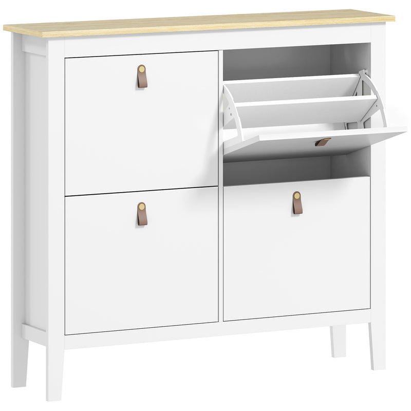 White Modern Shoe Storage Cabinet with Four Deep Drawers for Hallway Organising by HOMCOM