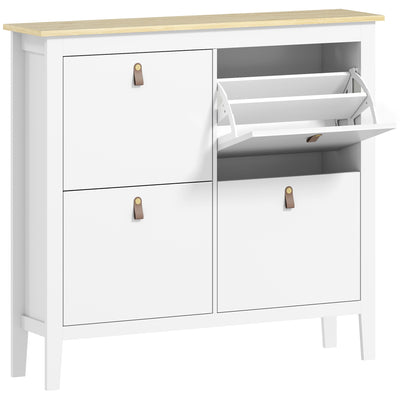 White Modern Shoe Storage Cabinet with Four Deep Drawers for Hallway Organising by HOMCOM