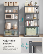 75 x 30 x 150 cm 5 Tier Steel Shelving Unit Heavy Duty Storage Rack Holds 650 kg Slate Grey by Songmics