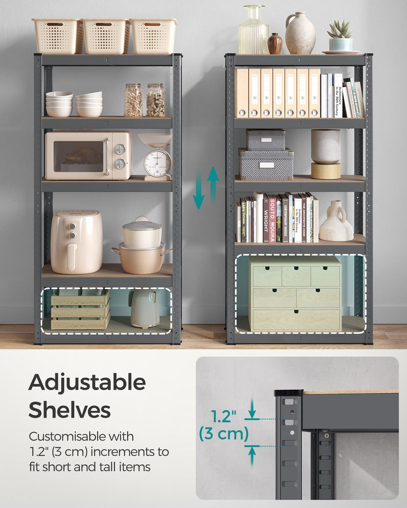 75 x 30 x 150 cm 5 Tier Steel Shelving Unit Heavy Duty Storage Rack Holds 650 kg Slate Grey by Songmics